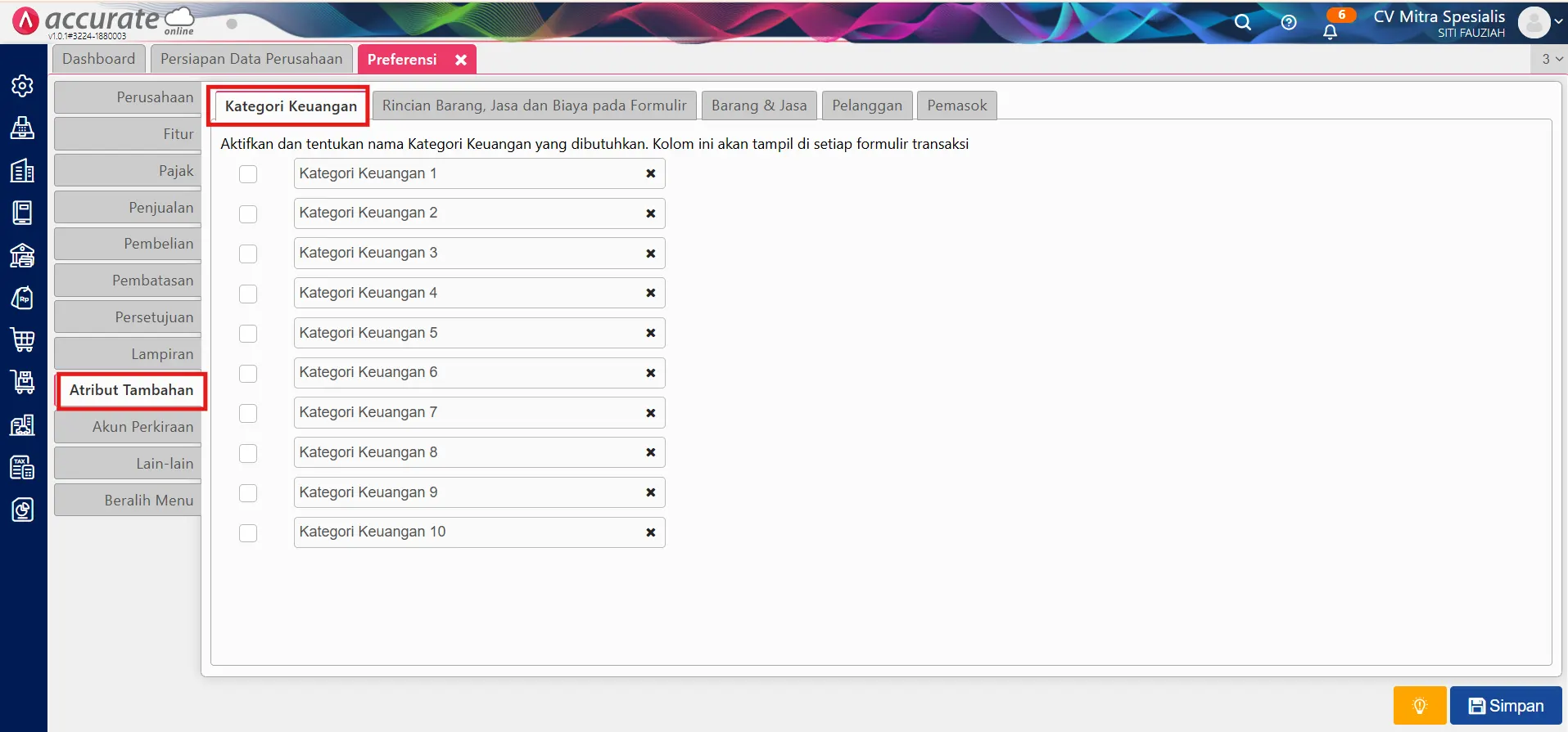menggunakan fitur kategori keuangan